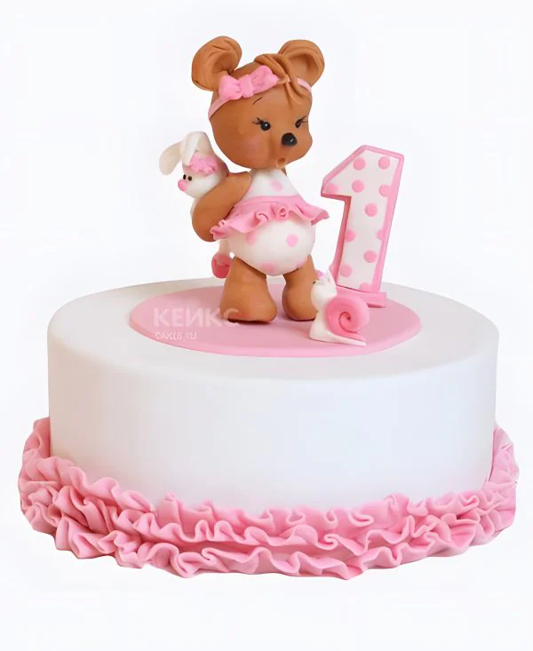 Торт с зайкой и розовой окантовкой Фото