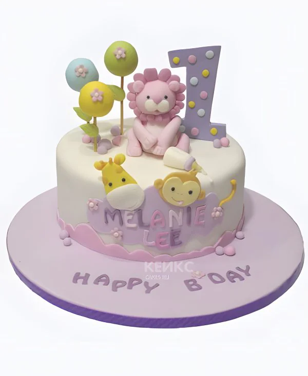 Торт с розовым львенком и шарами Торт с розовым львенком и шарами Фото