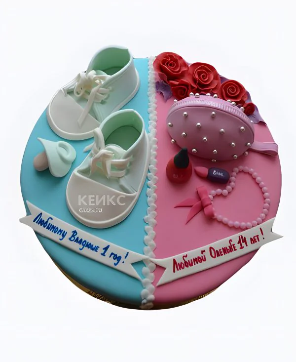 Двойной торт для мальчика и девочки Фото