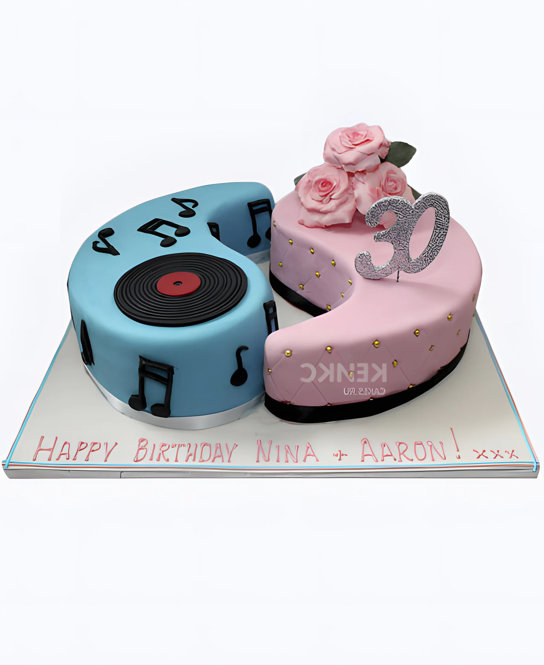 Розово-голубой торт из двух частей Фото