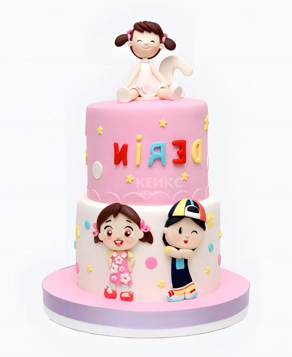 Двухъярусный розовый торт с надписью Фото