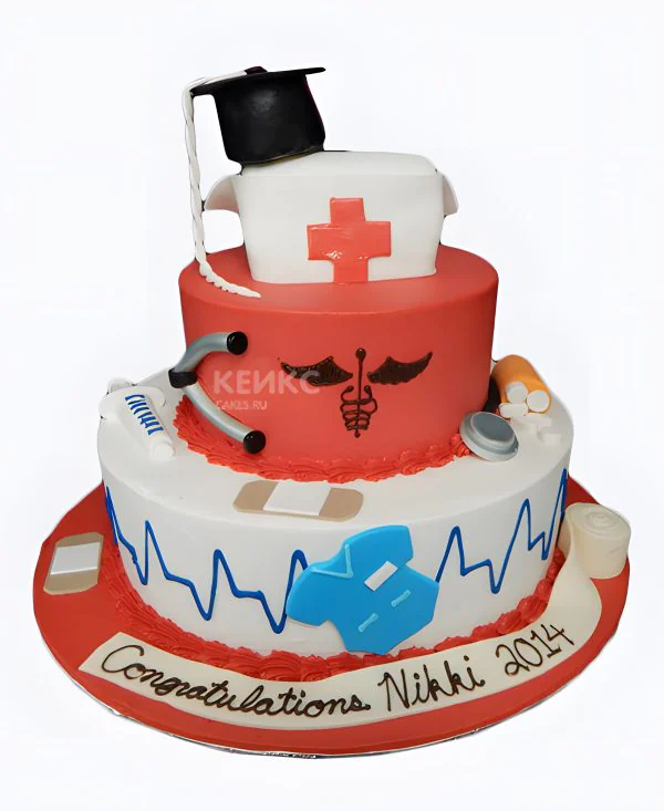Красно-белый торт для медсестры Фото