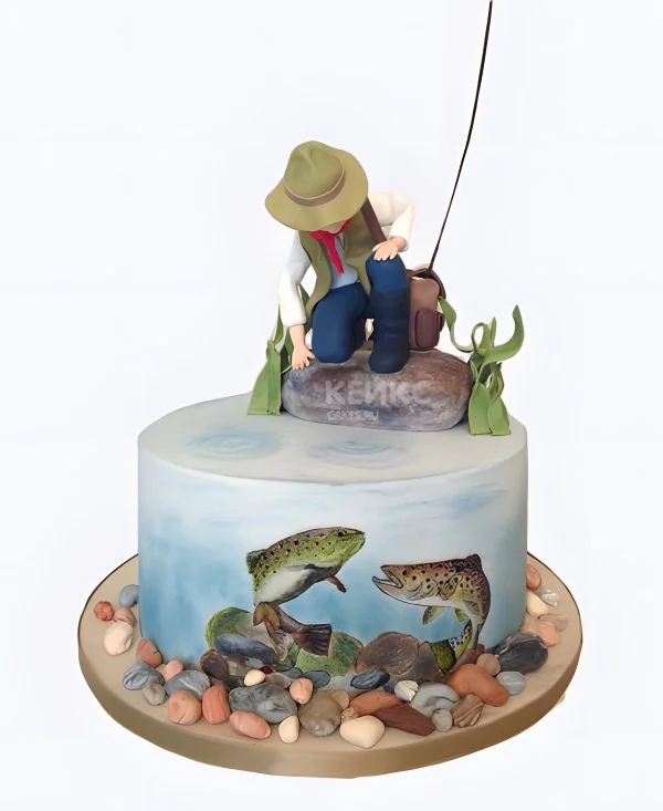 Торт с рыбаком и подводным миром Торт с рыбаком и подводным миром Фото