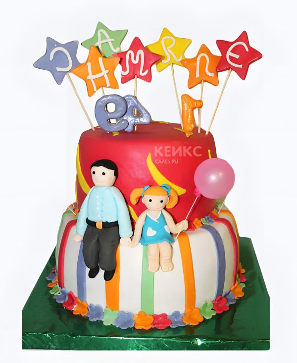 Разноцветный торт со звездами Фото