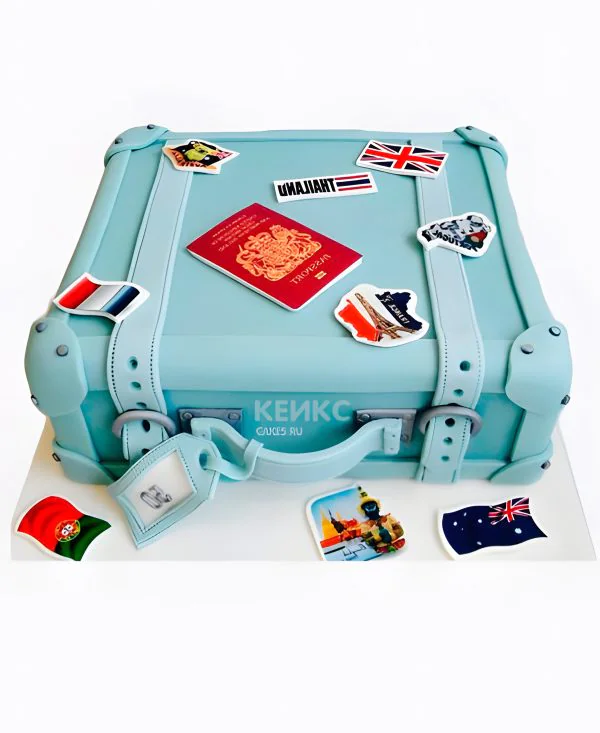 Голубой торт для путешественника с фотопечатью Фото