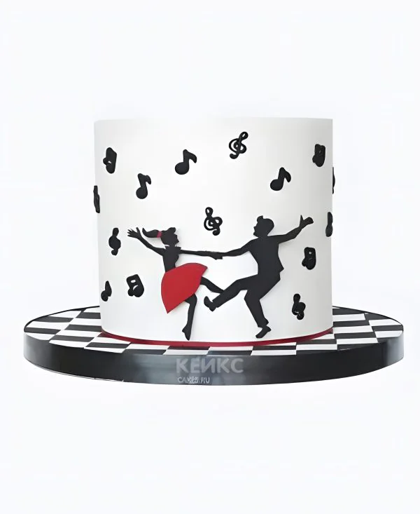 Черно-белый торт с силуэтом танцующей парой Черно-белый торт с силуэтом танцующей парой Фото