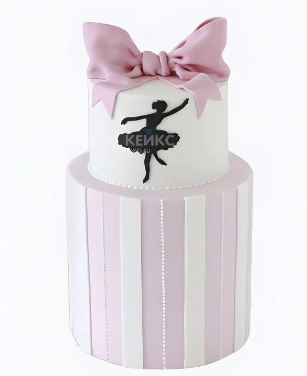 Стильный торт с силуэтом танцовщицы и розовым бантом Фото