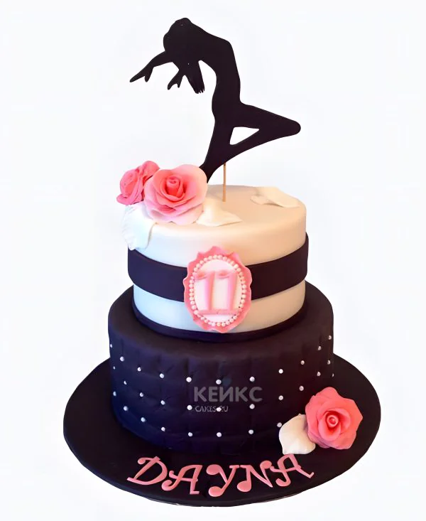 Торт двухъярусный для танцовщицы и розовыми цветами Торт двухъярусный для танцовщицы и розовыми цветами Фото