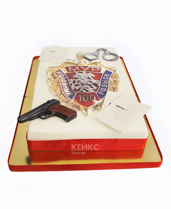 Торт для полицейского с пистолетом и наручниками Торт для полицейского с пистолетом и наручниками Фото