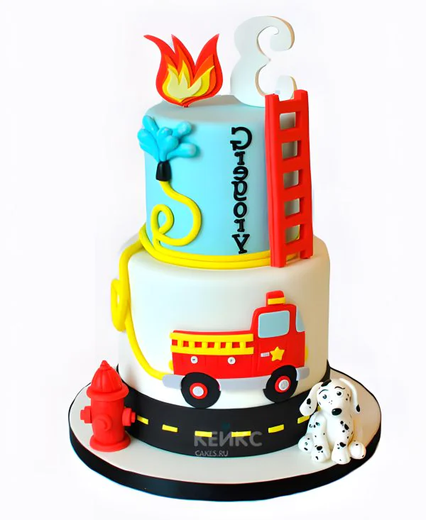 Торт для пожарного с огнем Фото
