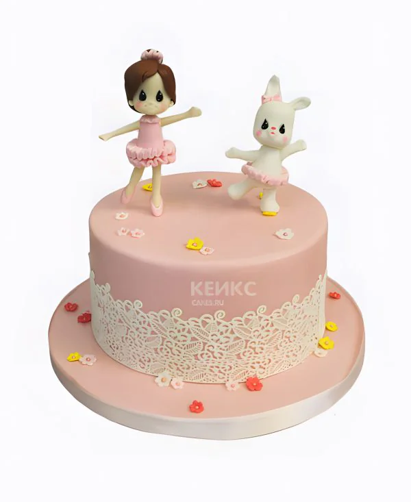 Милой розовый торт с девочкой и зайкой Милой розовый торт с девочкой и зайкой Фото