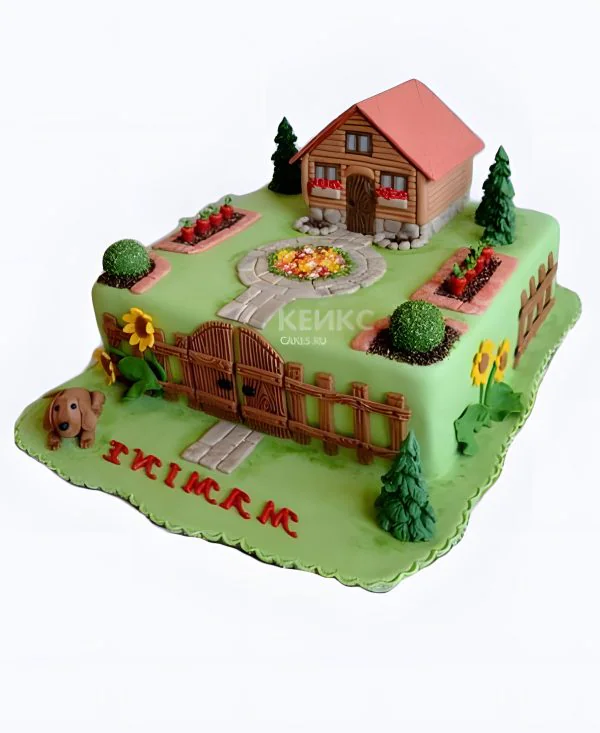 Прямоугольный торт домик в деревне Прямоугольный торт домик в деревне Фото