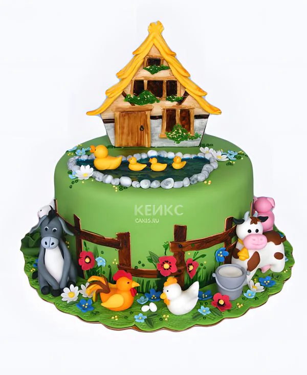 Торт домик в деревне с утками Фото