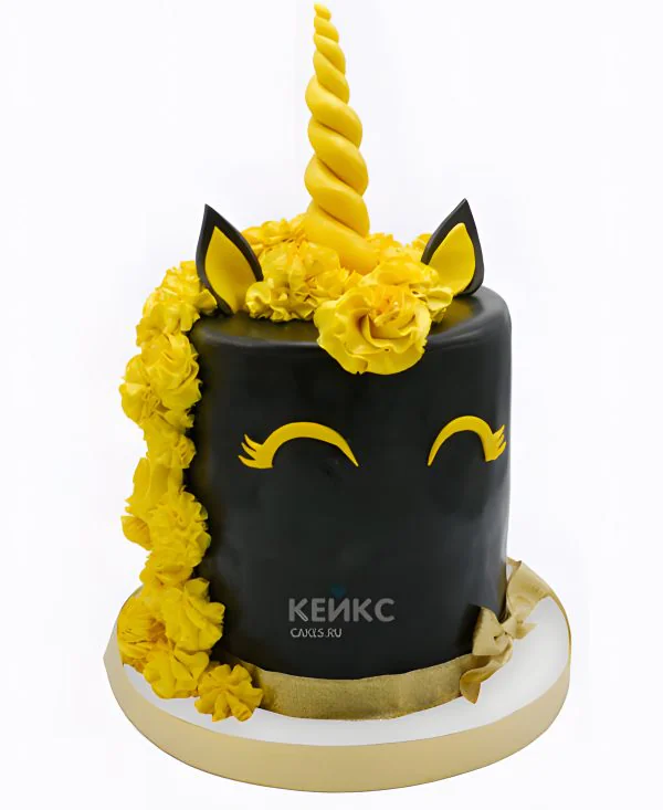 Стильный торт с желтым единорогом Фото