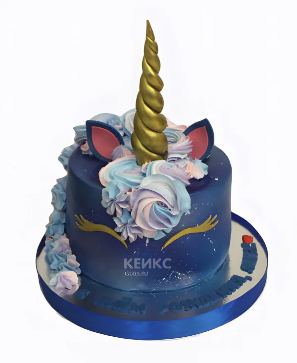Стильный синий торт в виде единорога Фото