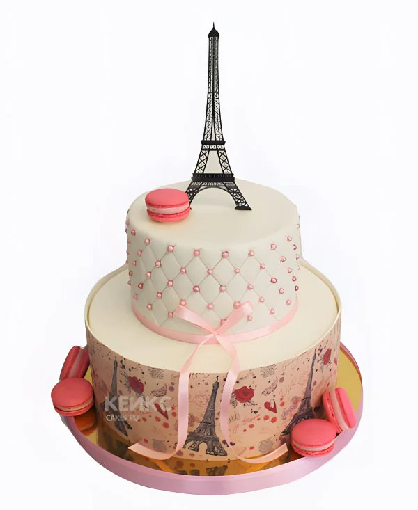 Очаровательный торт Эйфелева башня с макарон Фото
