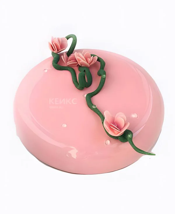 Торт евродизайн розовый из зеркальной глазури с цветком Фото