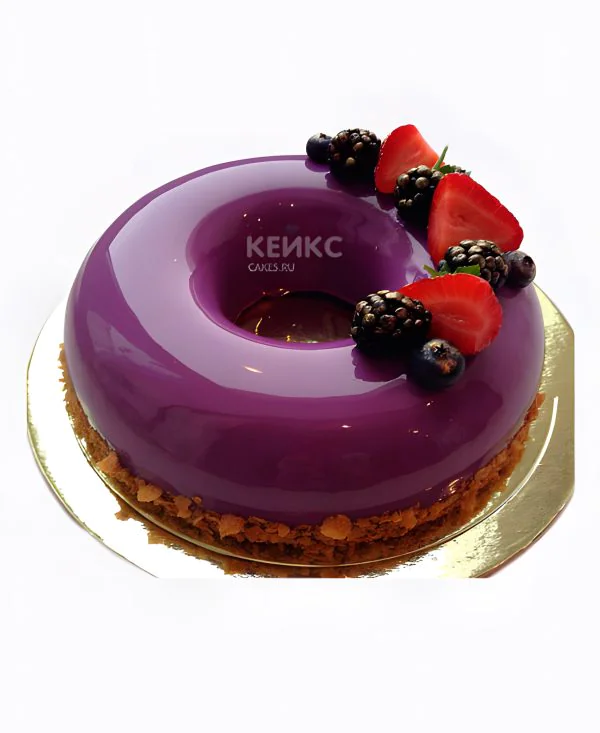 Торт евродизайн в фиолетовом цвете с ягодами Фото