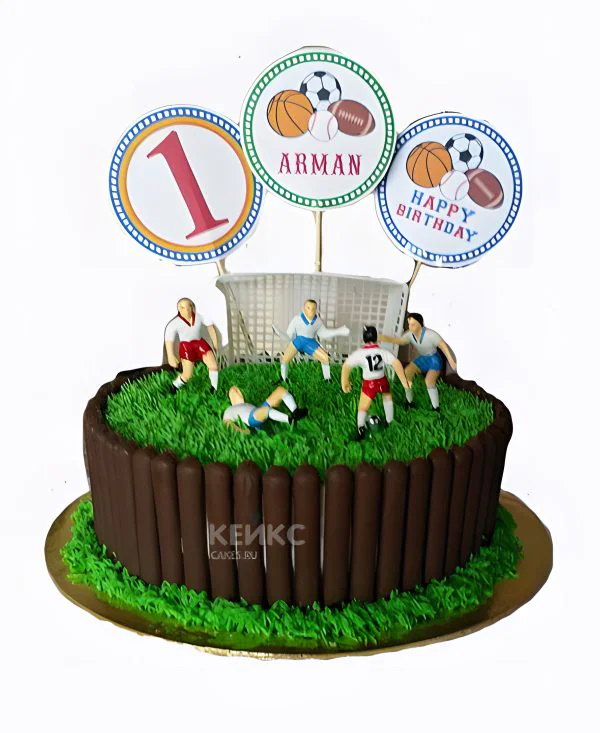 Торт футбол без мастики с игроками и табличками Торт футбол без мастики с игроками и табличками Фото