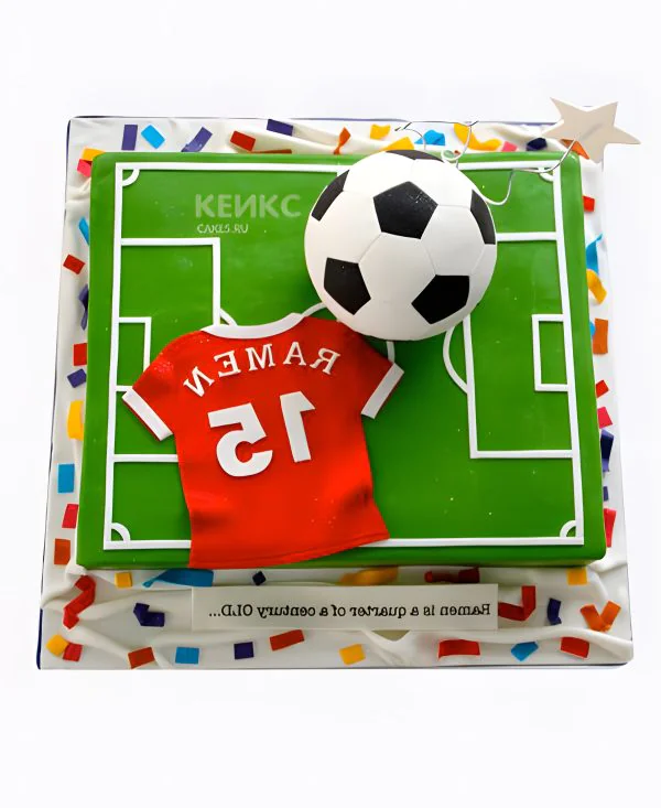Торт в виде футбольного поля с мячом и номером Торт в виде футбольного поля с мячом и номером Фото