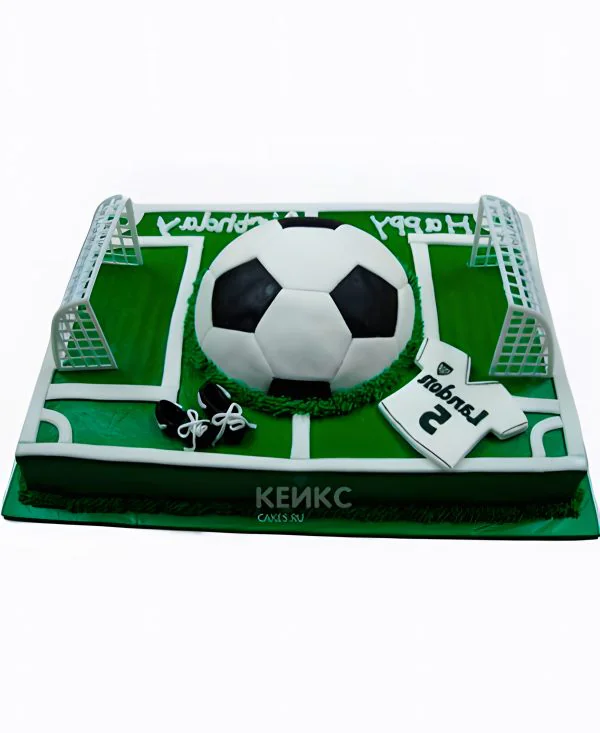 Торт футбольное поле с мячом и воротами Торт футбольное поле с мячом и воротами Фото