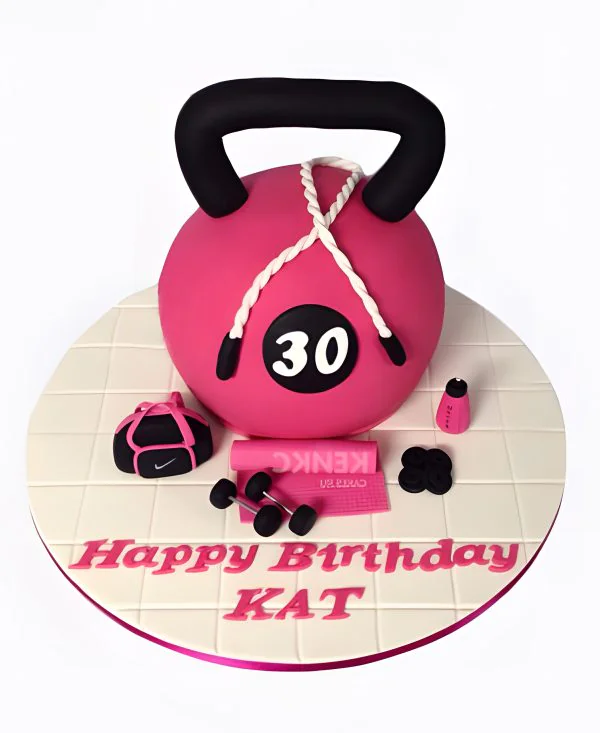 Розовый торт с гирей для девушки Розовый торт с гирей для девушки Фото