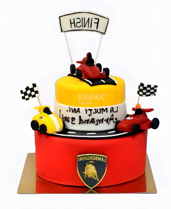 Торт с логотипом и гоночными машинами Фото