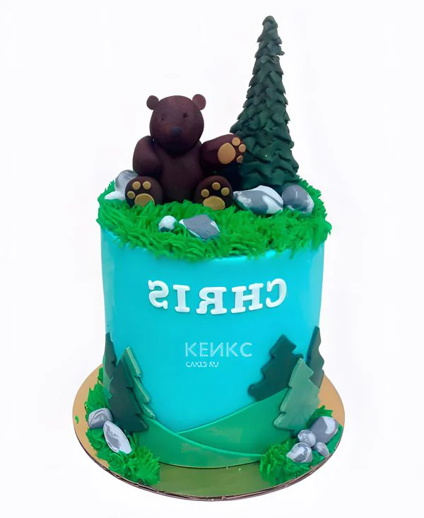 Торт с горами, лесом и мишкой Фото