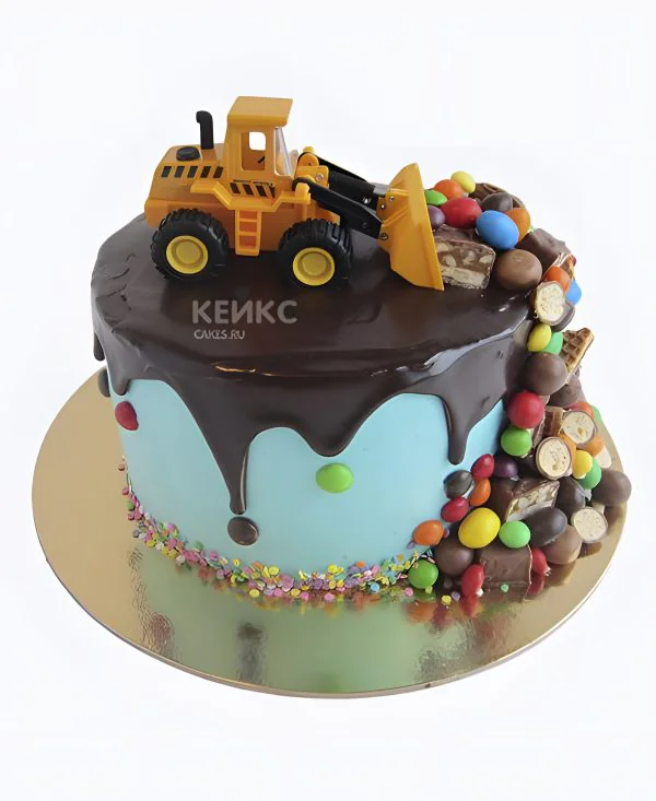 Голубой торт с погрузчиком со сладостями Голубой торт с погрузчиком со сладостями Фото