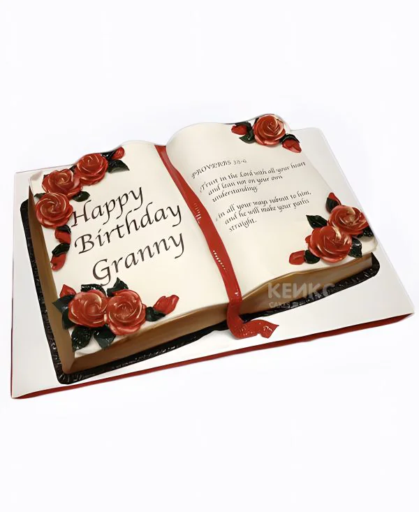 Торт с красными цветами и закладкой Фото