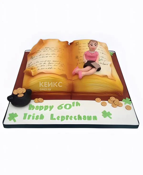 Торт с зеленой надписью и фигуркой девушки Фото