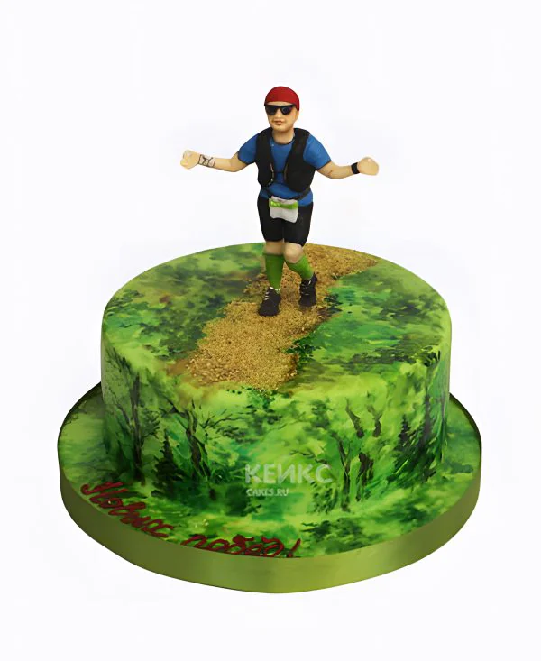 Торт в виде зеленой поляны со спортсменами Торт в виде зеленой поляны со спортсменами Фото