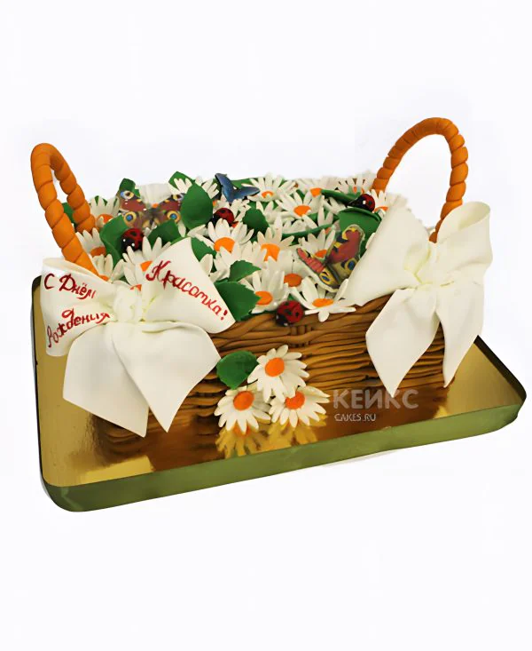 Торт на день рождения корзина с ромашками Торт на день рождения корзина с ромашками Фото