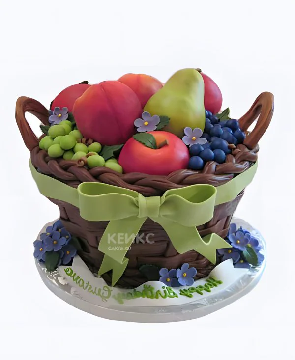 Цветочный торт с корзиной с фруктами и ягодами Цветочный торт с корзиной с фруктами и ягодами Фото