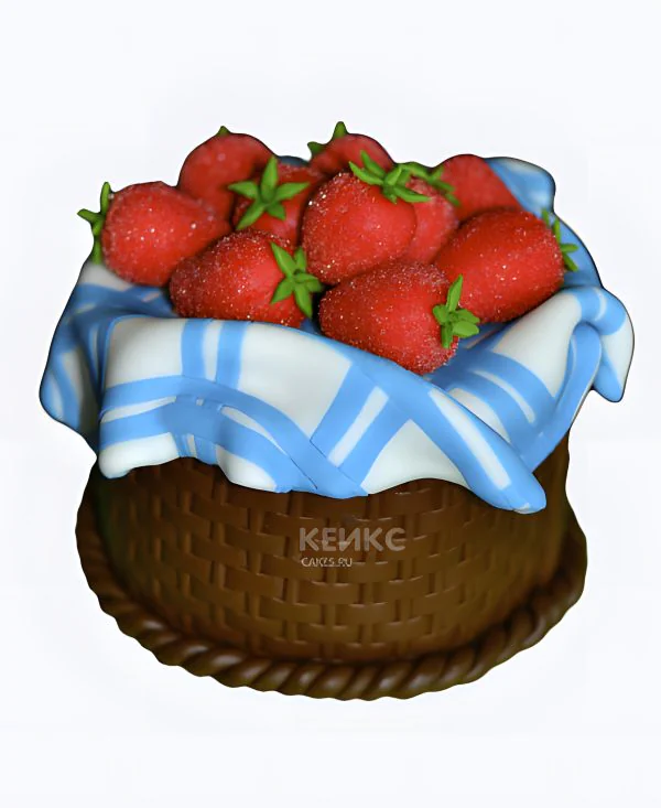 Мастичный торт корзина с клубникой Мастичный торт корзина с клубникой Фото