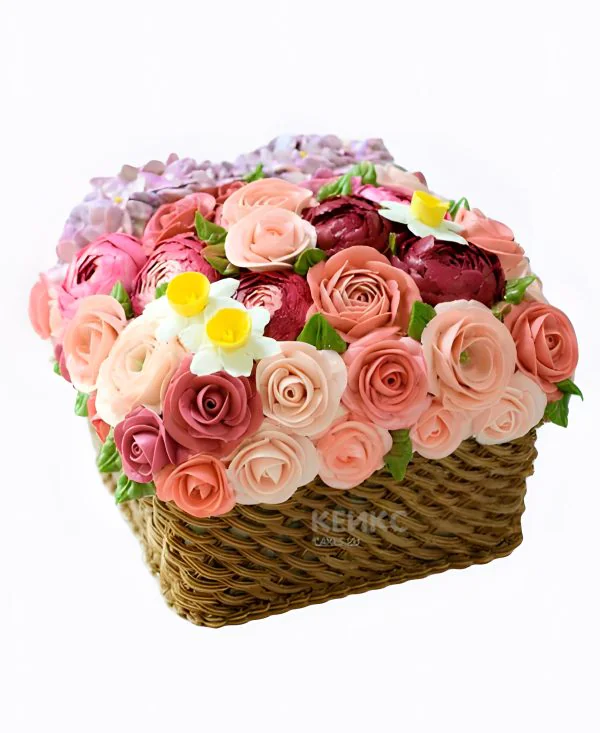 Торт корзина с живыми розами Торт корзина с живыми розами Фото