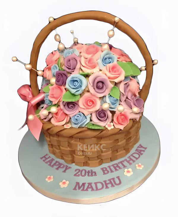 Торт корзина с розами на 20 лет девушке Торт корзина с розами на 20 лет девушке Фото
