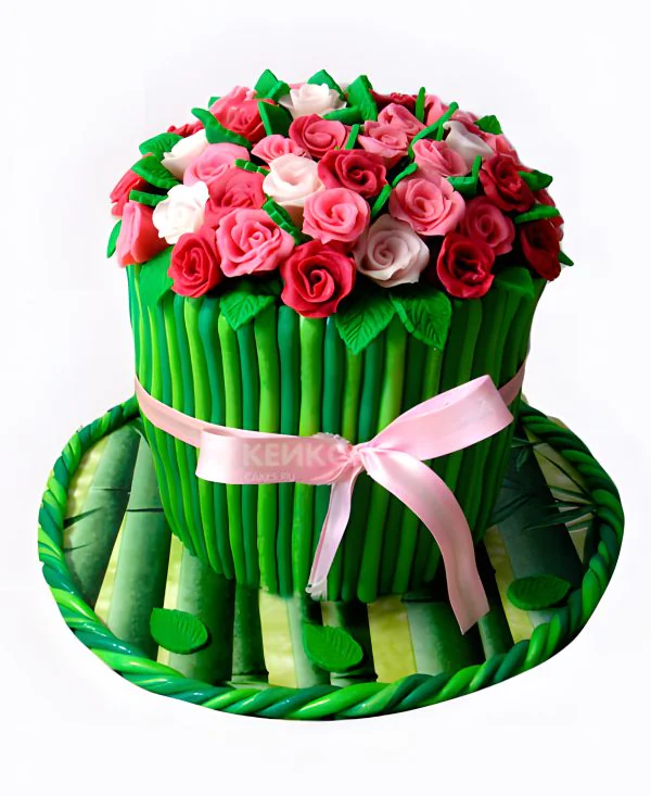 Зеленый торт корзина с розами Зеленый торт корзина с розами Фото