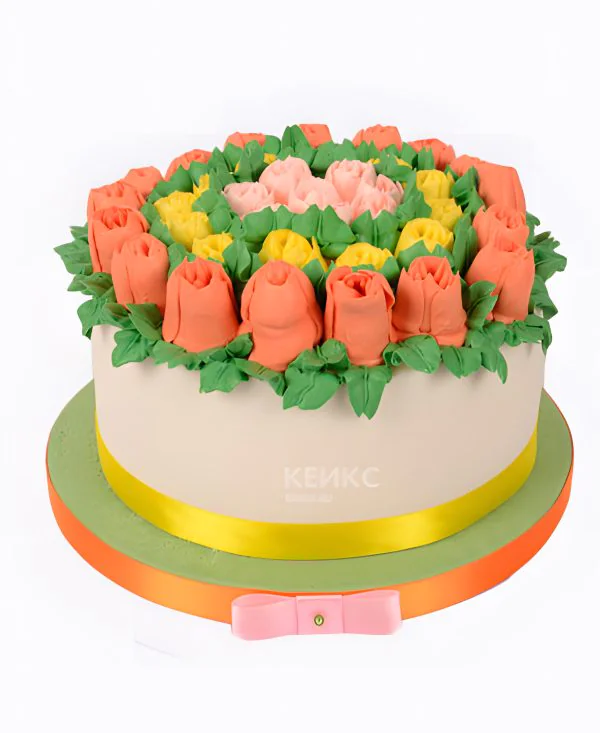 Большой торт корзина с тюльпанами Большой торт корзина с тюльпанами Фото