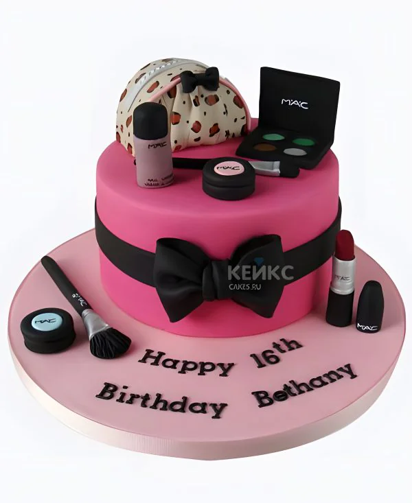 Розовыми бантом с черным бантом, надписью и косметичкой Розовыми бантом с черным бантом, надписью и косметичкой Фото