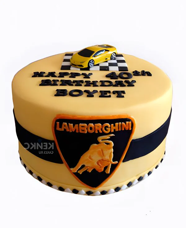 Торт ламборгини с машиной из мастики и логотипом Торт ламборгини с машиной из мастики и логотипом Фото