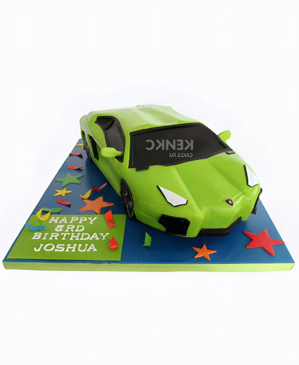 Торт в виде зеленой машины ламборгини Торт в виде зеленой машины ламборгини Фото