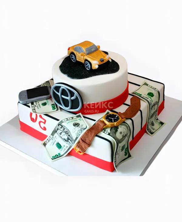 Торт машина с логотипом тойоты и деньгами Торт машина с логотипом тойоты и деньгами Фото