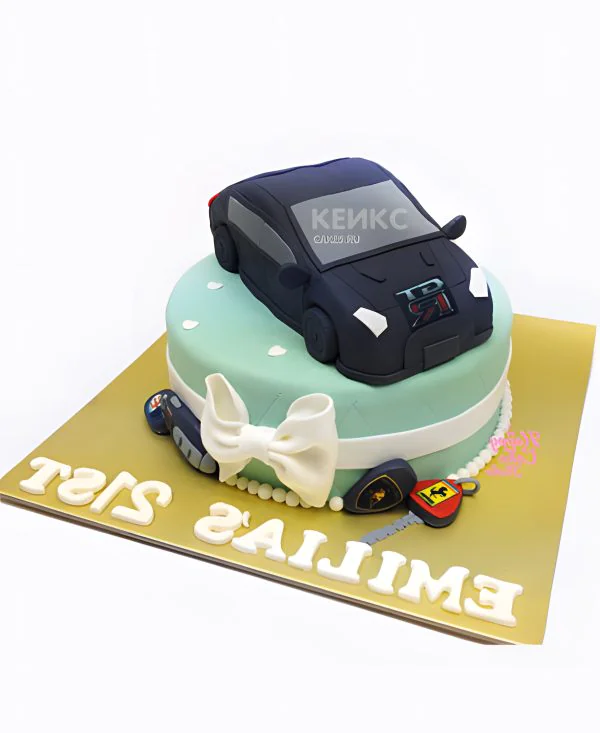 Торт машина с бантом Фото