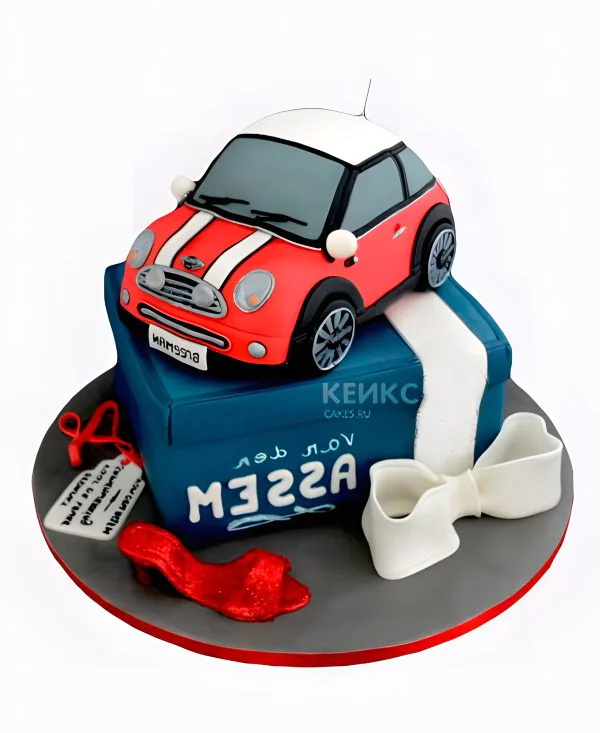 Торт машины с подарочной упаковкой из мастики Торт машины с подарочной упаковкой из мастики Фото