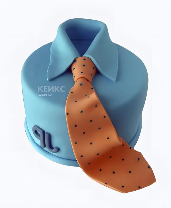 Торт в виле голубой рубашки с галстуком в горошек Торт в виле голубой рубашки с галстуком в горошек Фото