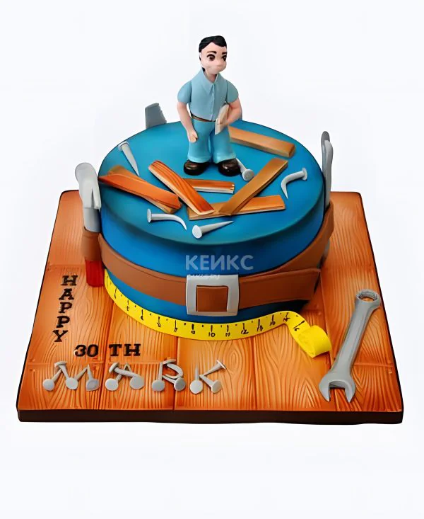 Синий торт со строителями Синий торт со строителями Фото
