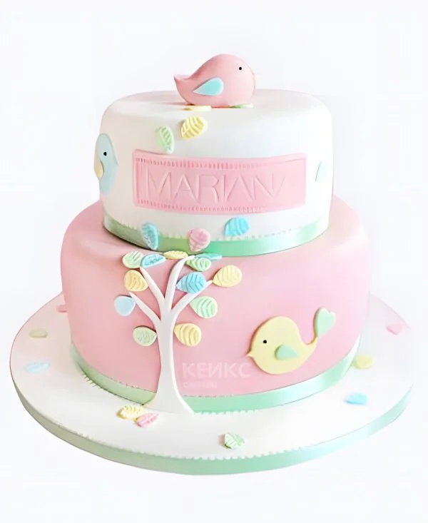 Розовый торт с рыбками и деревом Фото