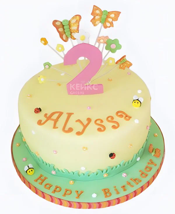 Торт желтый с цифрой и бабочками Фото