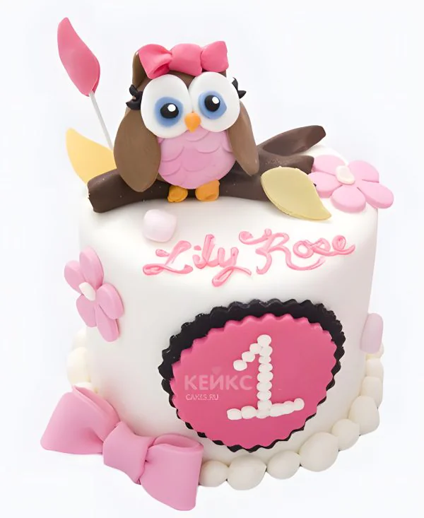 Торт с надписью и совенком Фото